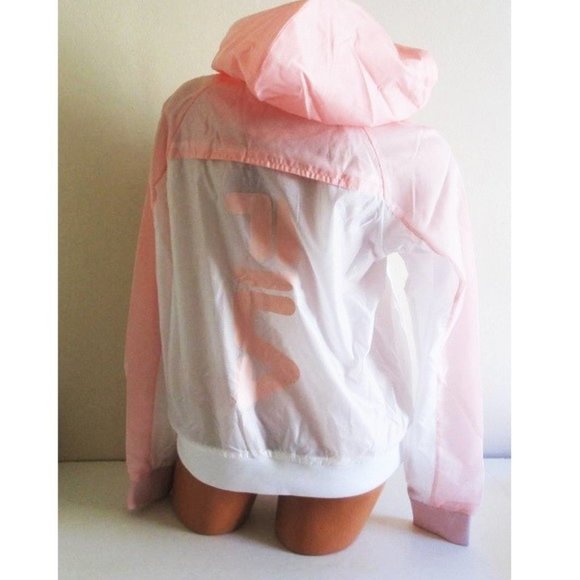 FILA USA Breeze Wind Jacket Hooded Windbreaker Pink White Size L Lightweight - Picture 6 of 10